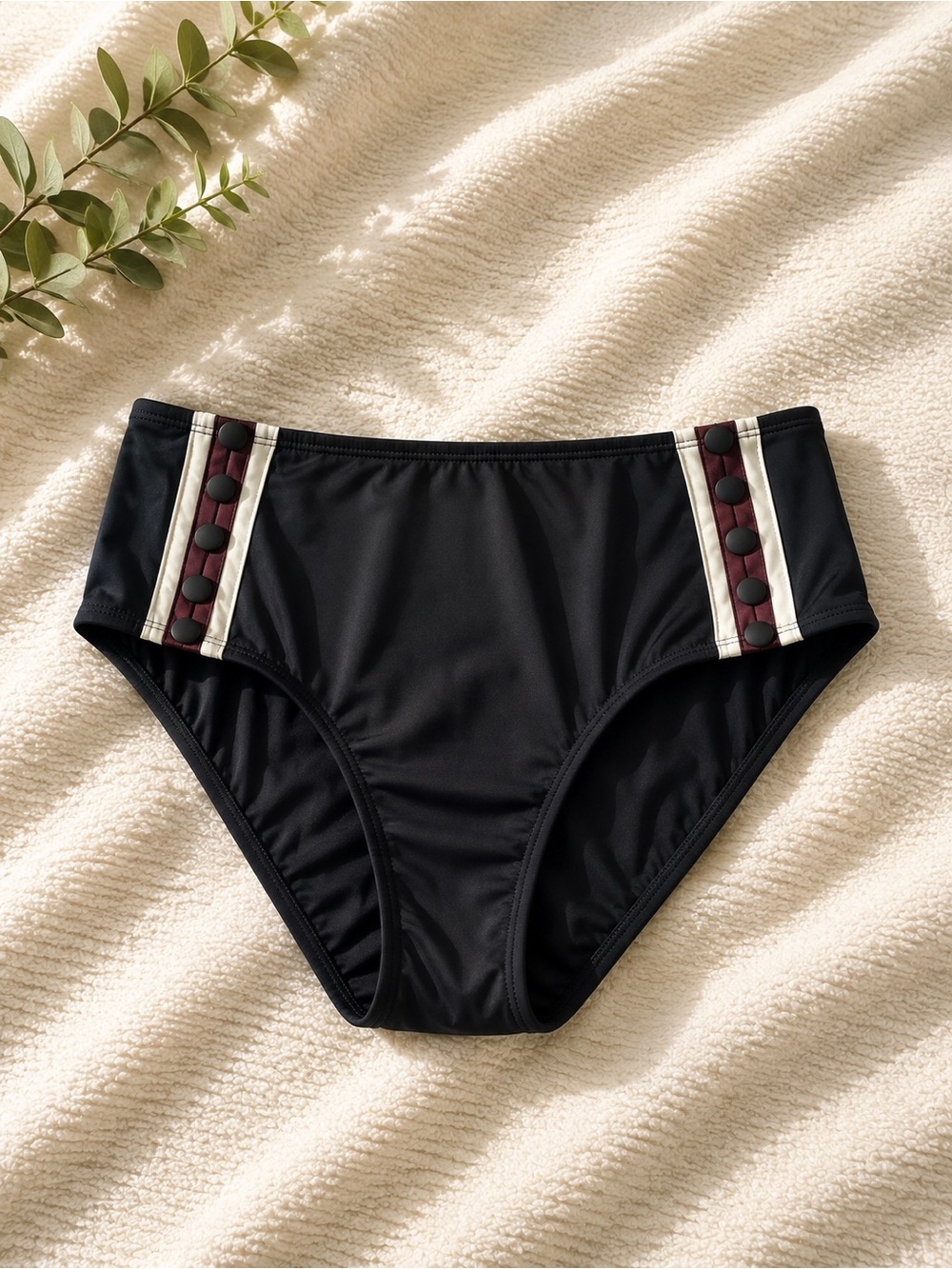 Black High-Waist Women’s Swim Bottom with Button Accent